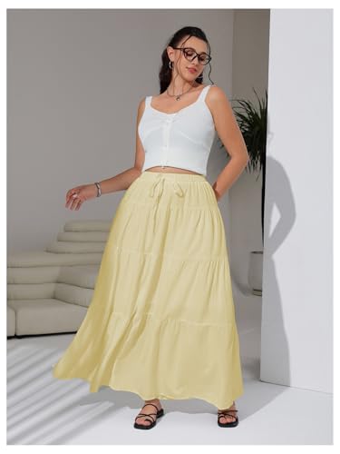 Image of Verdusa Women's Long Maxi Skirt 2026 Boho Flowy Flared Ruffle Skirts Beach Vacation Spring Going Out Outfits