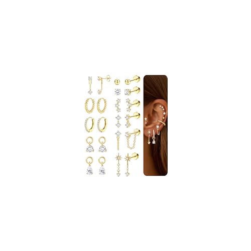 DOCHAIS 11 Pairs Boucles d'Oreilles Femmes Or Argent Piercing Oreille Piercing Tragus Helix Piercings Creoles Or Hypoallergénique Boucles d'Oreilles Femme...