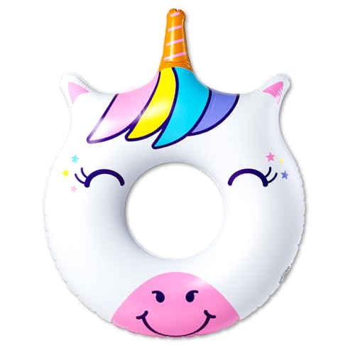 BigMouth Inc. Happy Unicorn Pool Float, Large 4' Wide Inflatable Floatie Tube, Blow Up Swim Ring, Fun Outdoor Summer Pool Party Water Toy