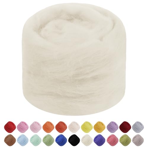 Uiopa Needle Felting Wool 50g Felting Wool Soft Wool Roving Yarn Cream White Wool Roving for Needle Felting Wet Felting Felting Projects DIY Crafts