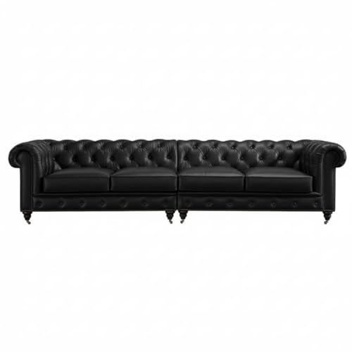 Image of Modern Classic Design Leatherette Luxury Chester Sofa Set with Button Tufted, Sofa for Living Room Home, Office, Living Room Set, Hotle and Lobby (Black, 4 Seater Sofa)