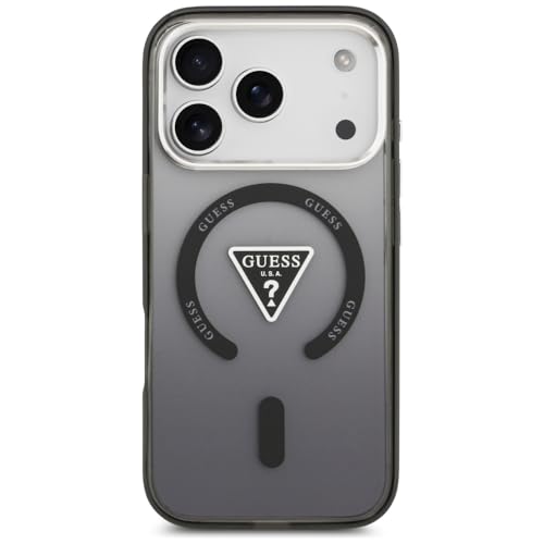 Coque iPhone 17 Pro Guess MagSafe noire à motif triangle dégradé