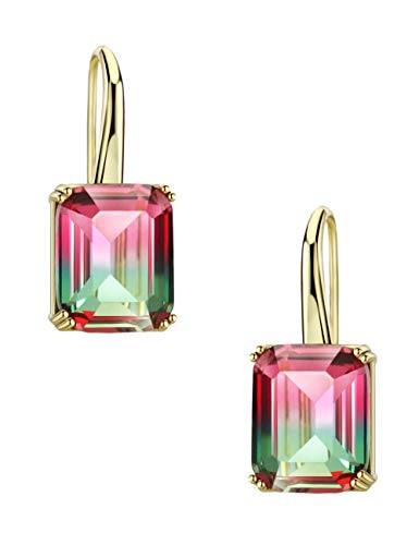 Michooyel 18K/White Gold Plated Tourmaline Dangle Drop Earrings Gradient Color Baguette Cut Hypoallergenic Earrings for Women