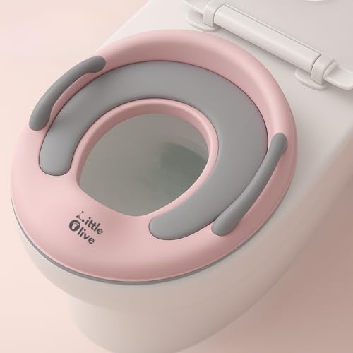 Image of Little Olive Baby Potty Seat with Backrest and Splash Guard | Soft Cushioned Toilet Trainer for Kids | Ergonomic Training Potty Chair for Toddlers | Pink