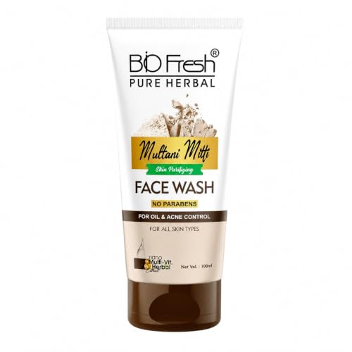Image of BIOFRESH Multani Mitti Face Wash with Rose | Oil Control, Deep Cleansing & Tan Removal Face Wash | Helps Purify Skin & Remove Excess Oil | Suitable for Men & Women | All Skin Types | 100ml Pack of 1