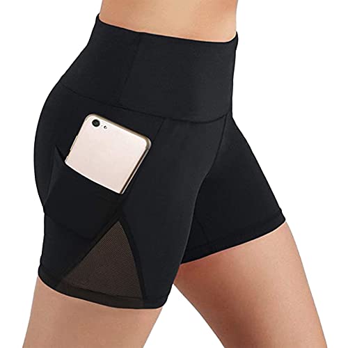 STKOOBQ Short feminino de ioga de cintura alta com bolsos laterais para treino, corrida, compressão,