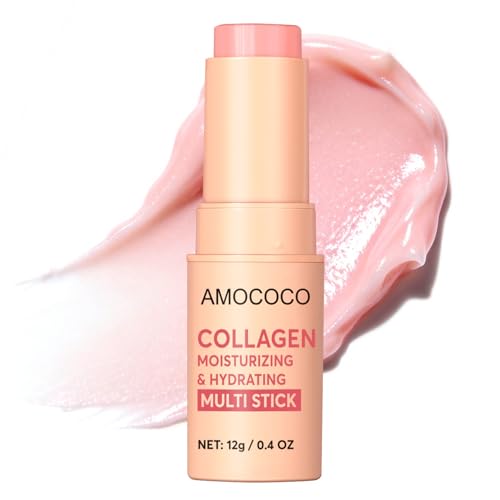 Amococo Multi Collagen Stick, All-in-One Hydrating Lip Balm Eye Cream Neck Cream Make Up Base, Hydrating Face Balm Stick, Compact Moisturizer for Anti-Aging and Watery Glow Skin Care, 12g