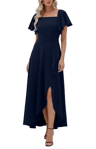 Image of LightlyKiss Women's Square Neck Backless Dress High Slit Wedding Guest Dress Formal Cocktail Party Dress