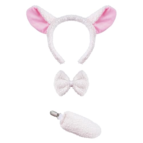 Pistha 3 PCS Lamb Costume Accessory Set Sheep Ears Headband Bowtie and Tail Costume Accessories for Halloween Cosplay Party