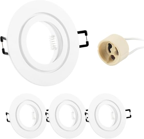 Doughelec 4er Einbaustrahler GU10 Rahmen IP44 Aluminium Weiß, Badezimmer Einbaurahmen Spot Einbauspots Rund Flach 68mm Lochdurchmesser inkl GU10 Fassung für LED Wasserdicht Einbauleuchten, 230V Matt Doughelec 4er Einbaustrahler GU10 Rahmen IP44 Aluminium Weiß, Badezimmer Einbaurahmen Spot Einbauspots Rund Flach 68mm Lochdurchmesser inkl GU10 Fassung für LED Wasserdicht Einbauleuchten, 230V Matt