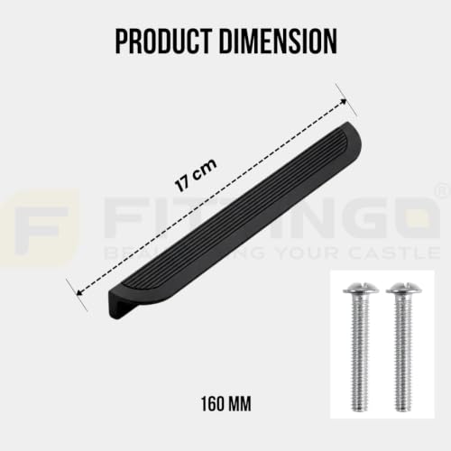 Image of VEZEL Aluminium Cabinet Handle 160mm - Modern Wardrobe & Drawer Pull, Silk Black Finish for Cabinet, Cupboard & Furniture - Pack of 1-| 3 Years Warranty |