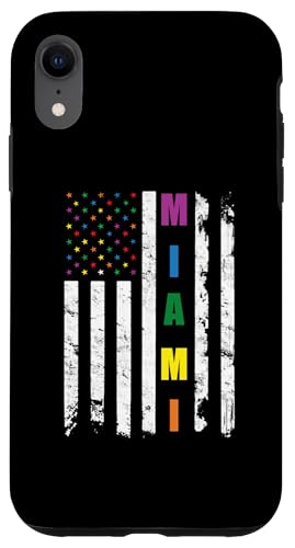 Miami Florida LGBTQ Gay Pride Month American Flag Rainbow Coque pour iPhone XR