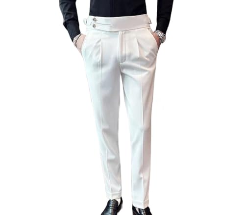 Mens High Waisted Slim Fit Pleated Straight Trousers Formal Business Office Work Suit Pants