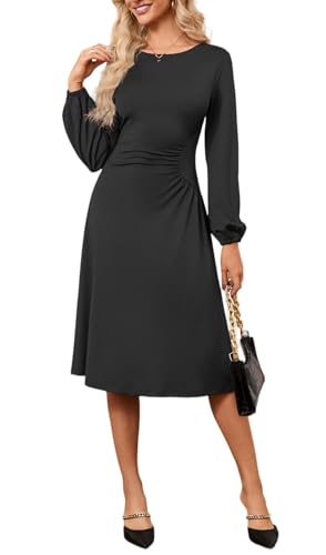 Twist Front Dresses for Women Lantern Sleeve V Neck Casual Cocktail Party Midi Dress3