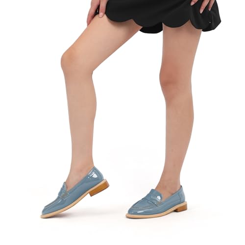Image of JUSTDANNI Loafers for Women Slip On Shoes with Round Toe 1.2-Inch Low Chunky Block Heel Patent Comfortable Casual Dress Pump Shoes for Wedding Party Work Shopping Dating