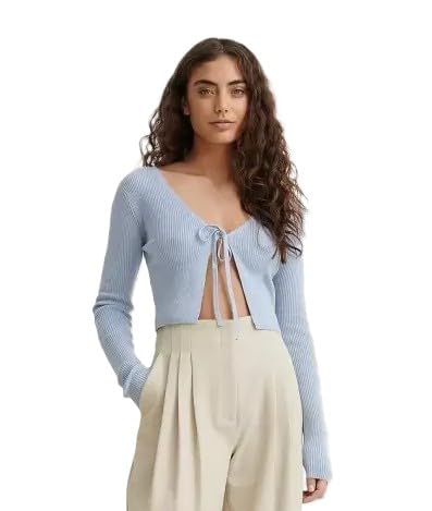 Solid V Neck Cardigan Full Sleeves Regular Fit Casual Ribbed Top for Women