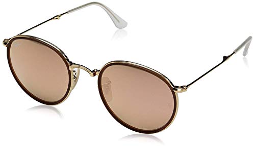 Ray-Ban Rb3517 Folding I Round Sunglasses, Gold/Light Brown Mirrored Pink, 51 mm