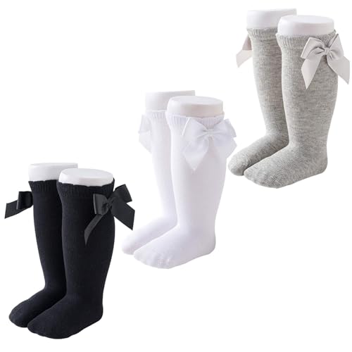 Image of CozyWay Baby & Toddler Knee High Bow Socks For Girls 3 Pack