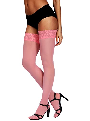 Image of HONENNA Semi Sheer Stay Up Lingerie Thigh High Stockings Lace Top Size A-F
