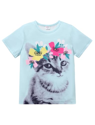 Image of PATPAT Girls Crewneck Short Sleeve Graphic Tees Animal Print Shirts Cute Summer Outfits 5-12 Years