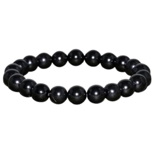 Black Jet stone bracelet - 8mm Round Smooth beads - Stretchable bracelet for men women - Ideal for Daily Wear, Meditation, Reiki & Spiritual Growth|STB_VG_10171