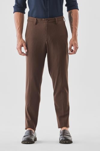 Image of SNITCH Men Formal Trousers | Tailored Pleated Design with Regular Fit & Smooth Texture | Premium Polyester Blend for Office, Meetings & Special Occasions