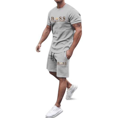 RUMAOZIA Chándal para hombre, traje deportivo holgado, cómodo, transpirable, conjunto de 2 piezas con camisetas y pantalones deportivos, traje de fitness elástico, traje de ocio Y2k, gris claro, M