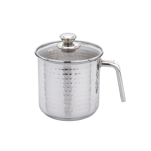 Praylady Stainless Steel Milk Boiler with Glass Lid (Hammered – Premium Textured Finish) | 2.5 LTR | 1mm Thick | Sandwich Bottom | Sleek Handle | BIS Certified | for Milk, Tea & Soup