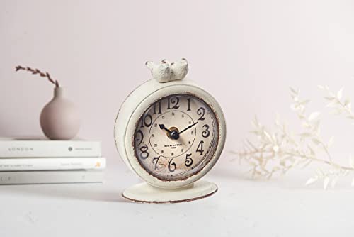 Creative Co-Op Vintage Pewter Mantel Clock With Birds, Distressed Cream #TOP1