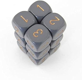 Dark Grey Opaque Dice with Gold Numbers D3 (D6 1-3 Twice) 16mm (5/8in) Pack of 12 Wondertrail