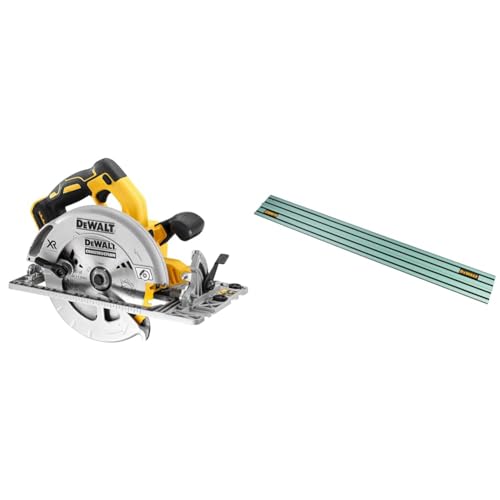 DEWALT 18V Akku-Handkreissäge DCS572NT (bürstenlos, 58 mm Schnitttiefe, mit Spindelarretierung) & Führungsschiene (1.500 mm Länge, für Tauchkreissägen) DWS5022