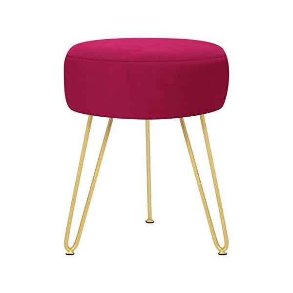 GERANT Multifunctional Vanity Stool – Velvet Footrest Stool-Upholstered Chair Stool -Ottoman Round Modern Dressing Chair – Side Coffee Table Seat with Golden Metal Leg for Living Room (Rose Red)