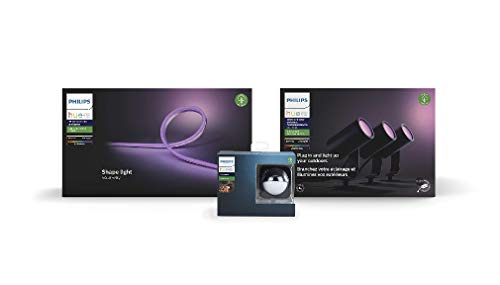 Philips Hue Lily White and Colour Ambiance LED 3x Spotlight Base Unit + Philips Hue Outdoor Lightstrip [5m] Bundle. Works with Alexa, Google Assistant and Apple HomeKit
