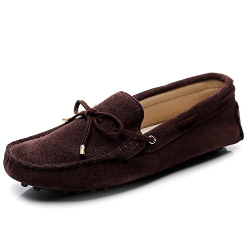 Image of ANUFER Women's Classic Suede Penny Loafers Comfort Handmade Slipper Moccasins