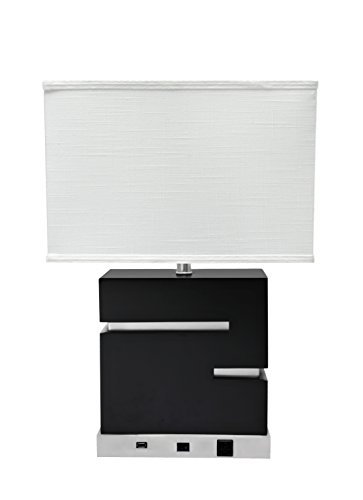 Up To 40% OFF Aspen Creative 40115 24 1/4" High Transitional Table, Dark Wood Finish and Rectangle Shaped Lamp Shade in Off White, (16 1/2" + 91/2") Wide, Height