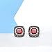 Jewelili Sterling Silver 6MM Cushion Shape Created Ruby with Treated Black and Natural White Round Diamond Accent Halo Stud Earrings for Women | Classic Jewelry with Gift Box