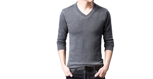 Men Slim Casual Solid Color Sweater V-Neck Slim Fit Long Sleeves Pullovers Cable Knit Sweater - Main Image
