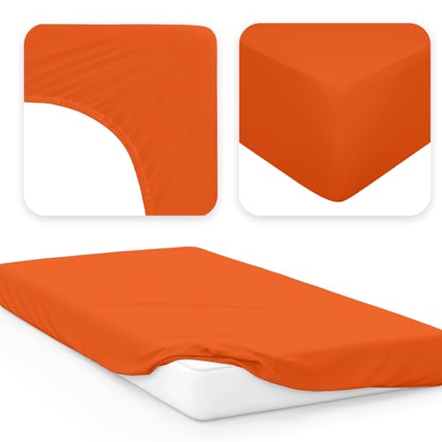 Jacobson Premium Split-Topper Spannbettlaken 200 g/m² Jersey (Split-Topper 180x200-200x200 cm, Orange) – Ansicht 4