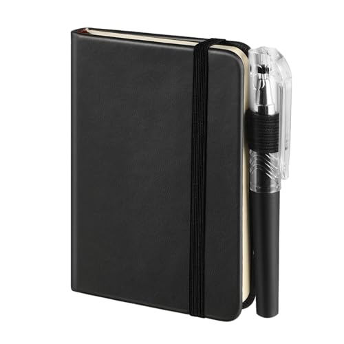 Qianyu Pocket Notebooks Mini Notebooks Hardcover Small A7 with Pens Lined Hardback Small Journal with Pen Loop 100 Sheets Each 11 × 8 CM Black Leather Pocket Size Notepad for Women Man