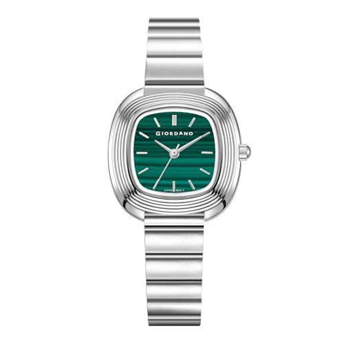 Image of Giordano Analog Quartz Watch for Women with SquareTextured Dial, Cushion Layered Bezel Design and Stainless Steel Strap