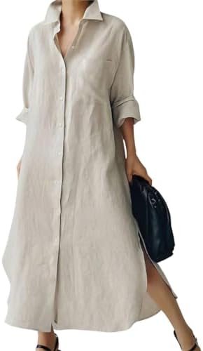 chouyatou Women's Spring Button Down Cotton Shirt Dress Summer Fl...