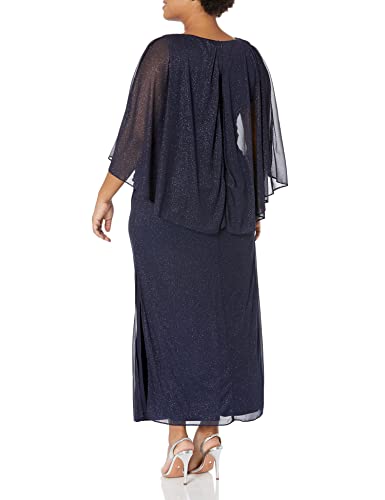 Image of S.L. Fashions Women's Long Glitter Mesh Capelet Gown with Side Slit, Wedding Guest, Formal Dress (Plus Size)