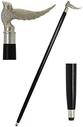 Halloween Victorian Wooden Walking Stick Deluxe Walking Cane Stick Beautiful Brass Bird Silver Handle Walking Stick (2 Fold Wooden Walking Cane )