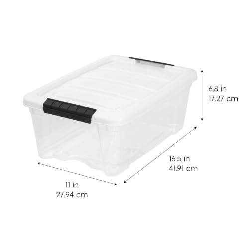Image of IRIS USA 13 Qt Storage Bins with Lids, 6 Pack, Clear /White | Compact storage for shoes, crafts, office supplies, personal items, closet organization, and small-space storage.