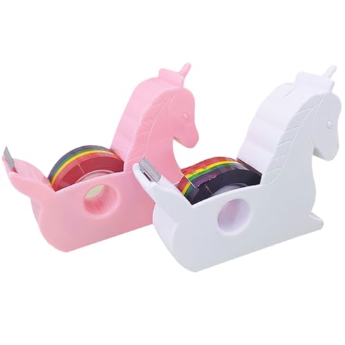 Amosfun Dispensador de Cinta Pequeño Forma de Unicornio, 2 Unidades, Cortador Práctico y Adorable, Soporte para Cinta Adhesiva de Escritorio, Uso Escolar y Oficina, Color Aleatorio