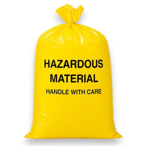 Image of 10-Gallon Hazardous Waste Bags (24 pack, Yellow) w /Twist Ties - 17 inch Wide x 30 inch Tall, 4 mil Thickness - Pack of 24! Made in the USA!