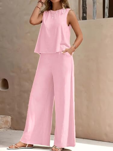 Image of ALL YOURS Women's 2 Piece Outfit Loose Tank Top and Wide Leg Pants Sets|co-ord set for women cord set for women lounge wear set for women coords set for women wear