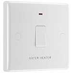 BG Electrical Single Switch with LED Indicator and Flex Outlet for Water Heater, Double Pole, Round Edge, Nexus 800 Series, White Moulded, 20A, 833WH