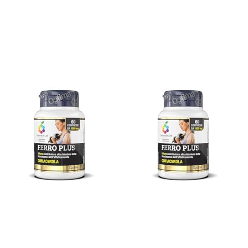 Colours of Life Ferro Plus - Integratore di Ferro - Favorisce le Funzioni del Sistema Immunitario, Riduce la Stanchezza e la Fatica - Senza Glutine e Vegano, 60 Compresse (Confezione da 2)