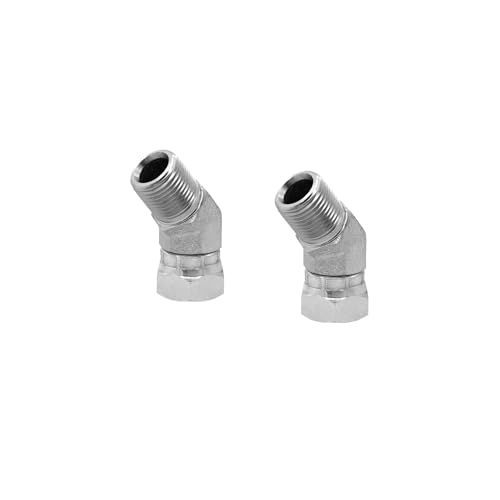Image of (2-PACK) 1503-06-06 Hydraulic Hose Adapter Fitting 3 /8 inch Male (3 /8 inch-18NPTF) x 3 /8 inch Female Swivel (3 /8 inch-18NPSM) 45 Elbow SAE Pipe Joints Connector Carbon Steel